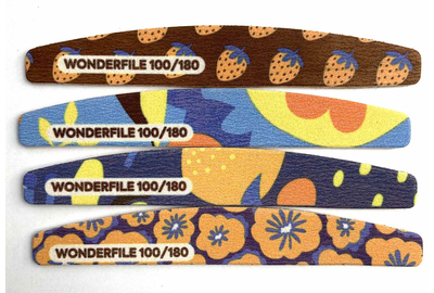 Пилка для нігтів Wonderfile півмісяць з принтом на дерев`янній основі, 100/180 грит