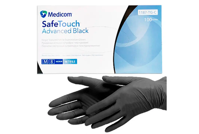 Перчатки черные нитриловые Medicom SafeTouch Advanced М, 100 шт