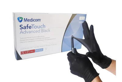 Перчатки черные нитриловые Medicom SafeTouch Premium S, 100 шт, 5г