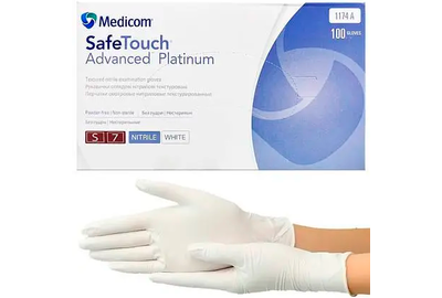 Перчатки белые нитриловые Medicom Platinum S, 100 шт