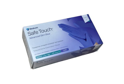 Перчатки голубые нитриловые Medicom SafeTouch Advanced Slim S, 100 шт