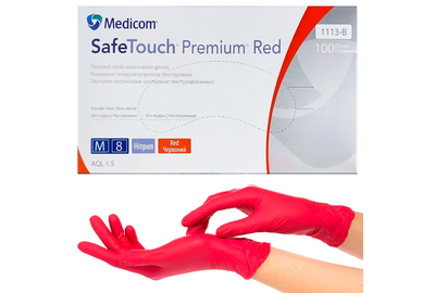 Перчатки красные нитриловые Medicom SafeTouch Advanced M, 100 шт, 4 г