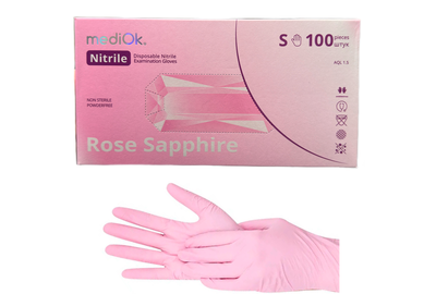 Перчатки светло-розовые нитриловые MediOk ROSE SAPPHIRE S, 100 шт