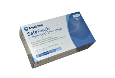 Перчатки голубые нитриловые Medicom SafeTouch Advanced Slim M, 100 шт