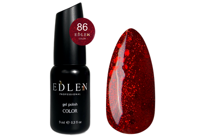 Gel polish Edlen Color No. 086 dark red with sparkles, 9 ml, Color: Red
