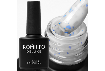 База для ногтей Komilfo Potal Base P009, молочная с сине-золотой поталью, 8 мл