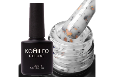База для ногтей Komilfo Potal Base P019, белая с золотой и черной поталью, 8 мл