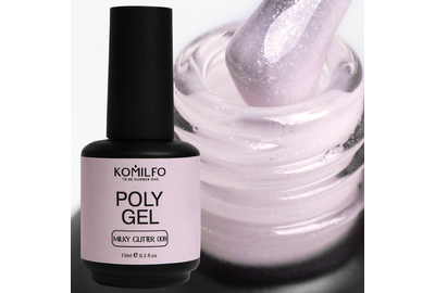 Акрил гель Komilfo PolyGel №08 Milky Glitter, молочный с шиммером, 15 мл