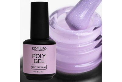 Акрил гель Komilfo PolyGel №09 Violet Glitter, фиолетовый с шиммером, 15 мл