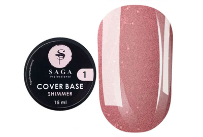 База для ногтей Saga Shimmer base №01, бежево-розовая с шиммером, 15 мл