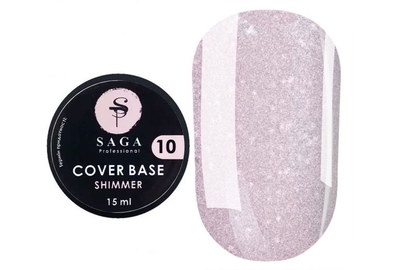 База для ногтей Saga Shimmer base №10, нежно-розовая с шиммером, 15 мл