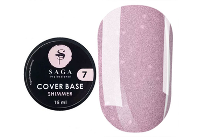 База для ногтей Saga Shimmer base №07, лавандовая с шиммером, 15 мл