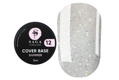 База для ногтей Saga Shimmer base №12, молочная с шиммером, 15 мл