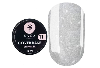 База для ногтей Saga Shimmer base №11, светло-белая с шиммером, 15 мл
