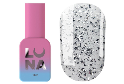 Топ для ногтей Luna Top Argent, прозрачный, с серебряной поталью, без липкого слоя, 13 мл