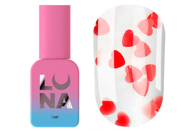 Топ для ногтей Luna Top Romantic, прозрачный, с сердечками, без липкого слоя, 13 мл