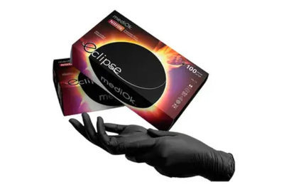 Перчатки черные нитриловые MediOk Black Eclipse M 5.2 гр, крепкие, 100 шт