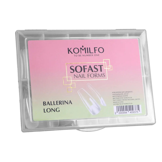 Гелевые формы для наращивания ногтей Komilfo SoFast Nail Forms Ballerina Long, балерина, 240
