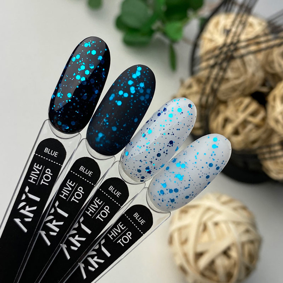 Топ для гель-лаку ART Hive Top Blue з шестигранниками, без ЛШ, 10 мл, зображення 2