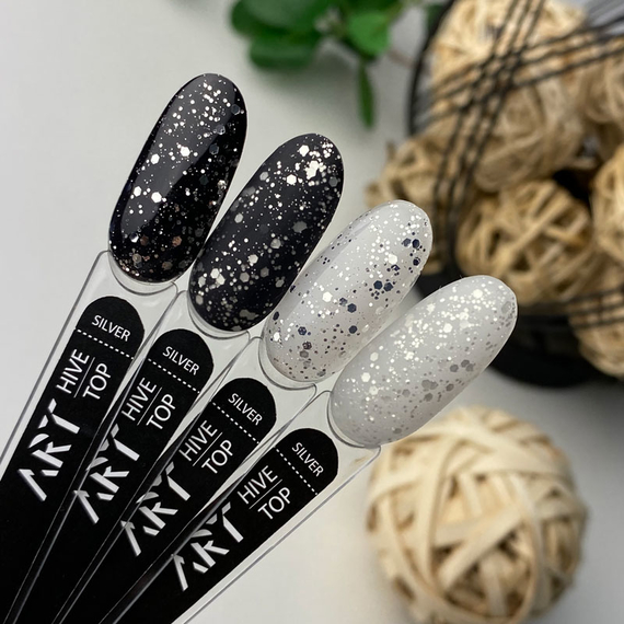 Топ для гель-лаку ART Hive Top Silver з шестигранниками, без ЛШ, 10 мл, зображення 2