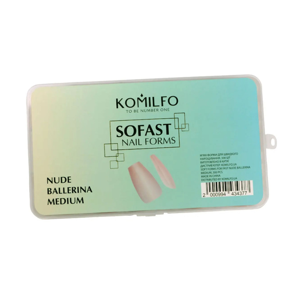 Мягкая форма для наращивания ногтей Komilfo SoFast Nail Forms Nude Ballerina Medium балерина, 300 шт