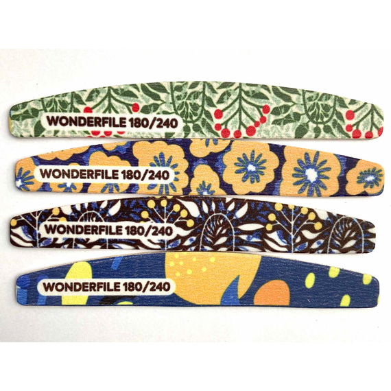 Пилка для ногтей Wonderfile полумесяц с принтом на деревянной основе, 180/240 грит