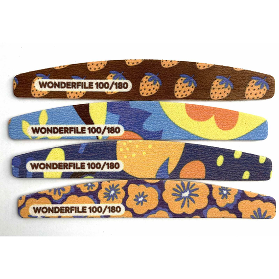 Пилка для ногтей Wonderfile полумесяц с принтом на деревянной основе, 100/180 грит.