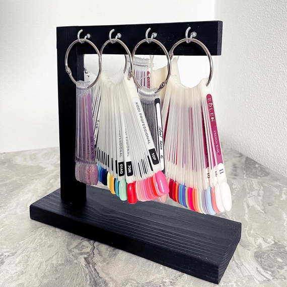 Деревянная подставка органайзер для типсов, черная 8 крючков