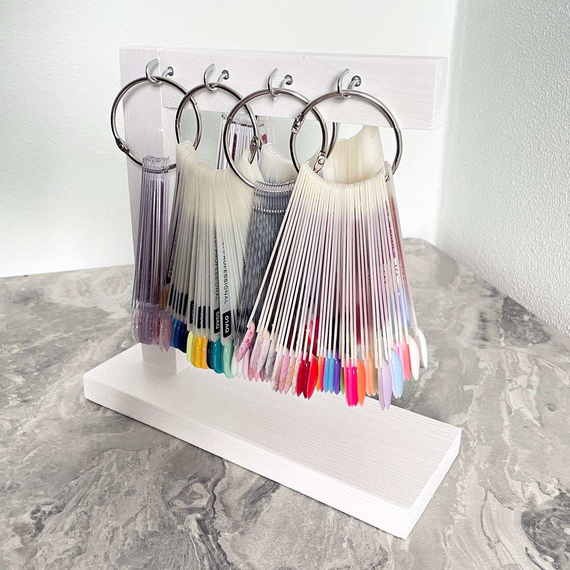 Деревянная подставка органайзер для типсов, белая 8 крючков.