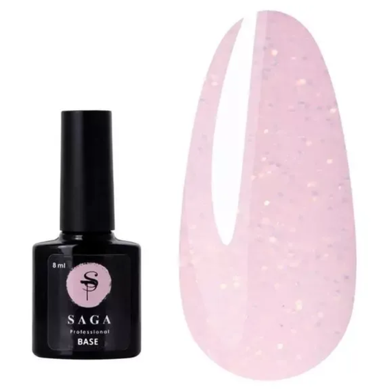 База для гель лака SAGA Color Base №08 светло-розовая с цветными блестками, 8 мл