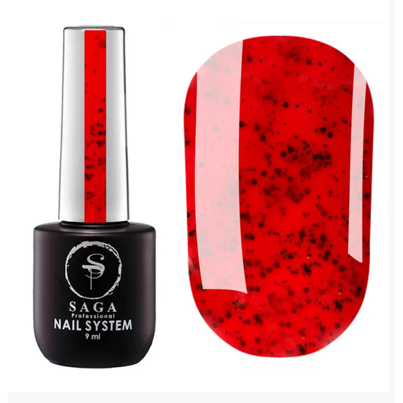 Gel polish SAGA Black Snow No. 01 red with crumbs, 9 ml