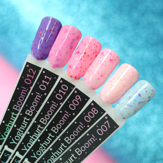 Гель лак Kira Nails Yoghurt Boom №12 чорничне морозиво з неоновими блискітками, 6 мл, зображення 3