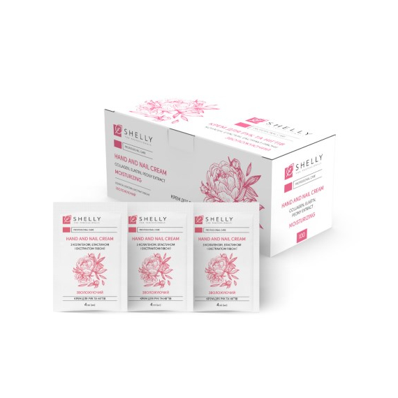 Moisturizing cream in a box SHELLY for hands with collagen, elastin and peony extract 4 ml*100 pcs