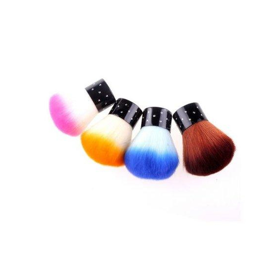 A soft dusting brush with a short handle in a range of colors
