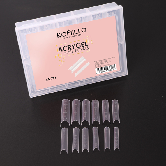 Верхні форми для нарощування Komilfo Acryl Gel Nail Forms Arch арочні, 120 шт, зображення 2