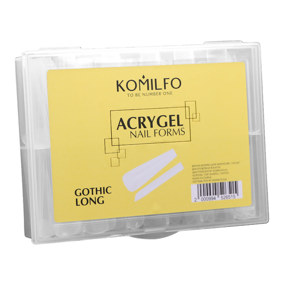 Верхние формы для наращивания Komilfo Top Nail Forms, Long Gothic, длинный готический миндаль, 130 шт.