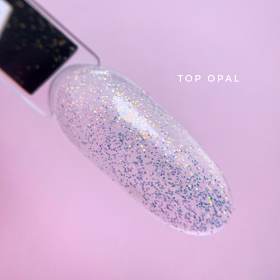Top for gel polish Luna Top Opal, transparent, with glitter, without sticky layer, 13 ml, 2 image