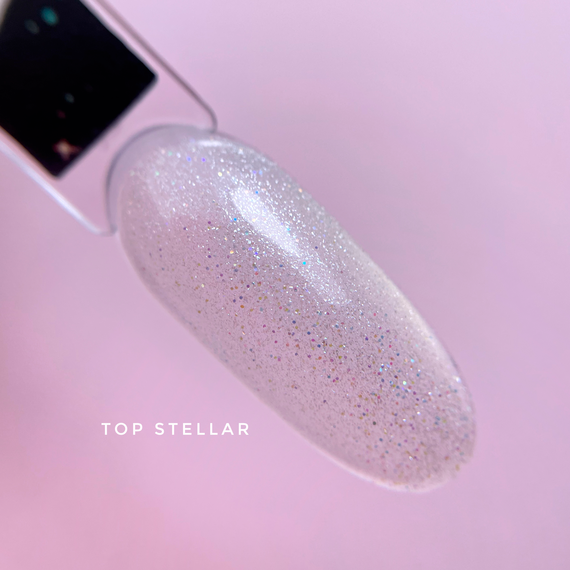 Топ для ногтей Luna Top Stellar, прозрачный, с блестками, без липкого слоя, 13 мл, изображение 2