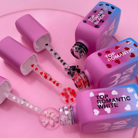 Топ для ногтей Luna Top Romantic, прозрачный, с сердечками, без липкого слоя, 13 мл, изображение 3