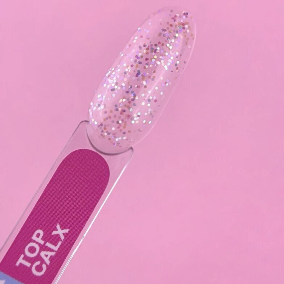 Топ для ногтей Luna Top Calx, прозрачный, с блестками, без липкого слоя, 13 мл, изображение 2