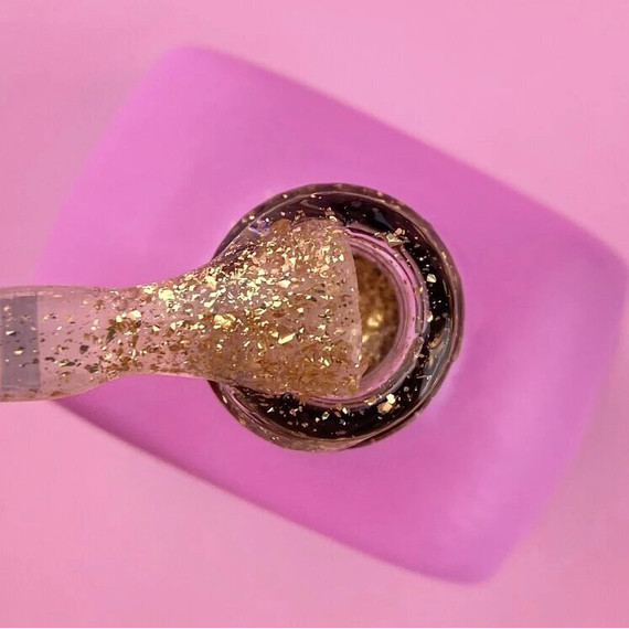 Топ для ногтей Luna Top Gold, прозрачный, с золотой поталью, без липкого слоя, 13 мл., изображение 4