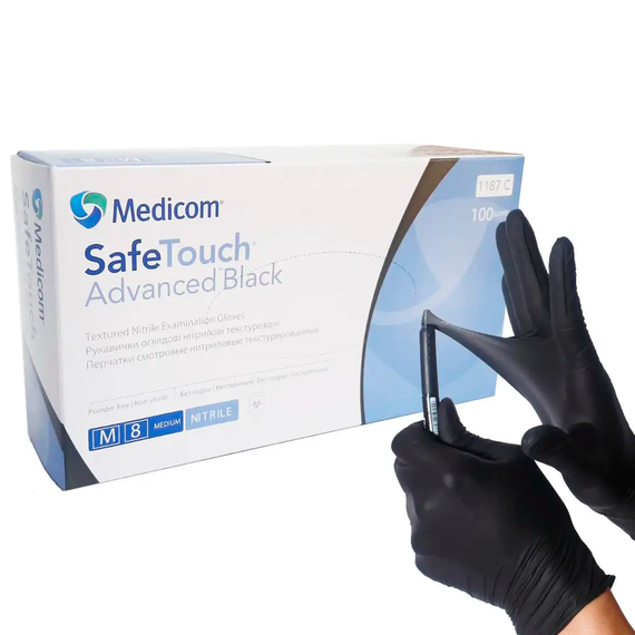 Рукавички чорні нітрилові Medicom SafeTouch Premium М, 100 шт, 5г