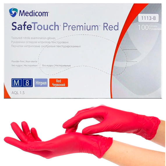 Red nitrile gloves Medicom SafeTouch Advanced M, 100 pcs., 4 g