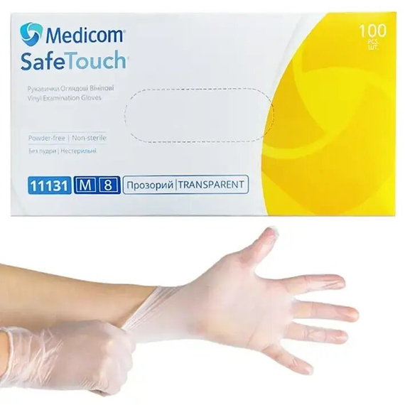Medicom SafeTouch M transparent vinyl gloves, 100 pcs