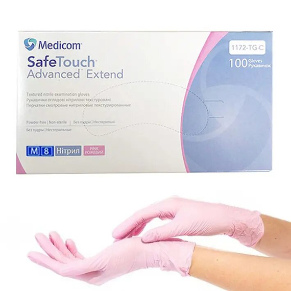 Перчатки розовые нитриловые Medicom SafeTouch Advanced М, 100 шт