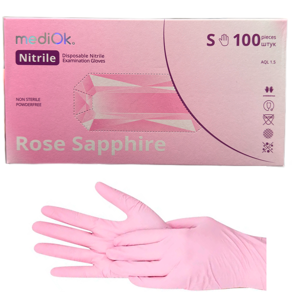 Перчатки светло-розовые нитриловые MediOk ROSE SAPPHIRE S, 100 шт