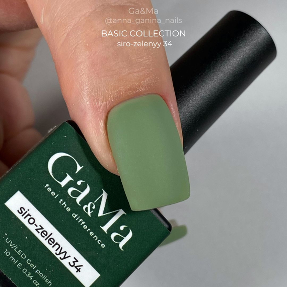 Гель-лак для ногтей GaMa Basic collection №034 серо-зеленый, 10 мл, Цвет: Хаки, изображение 2