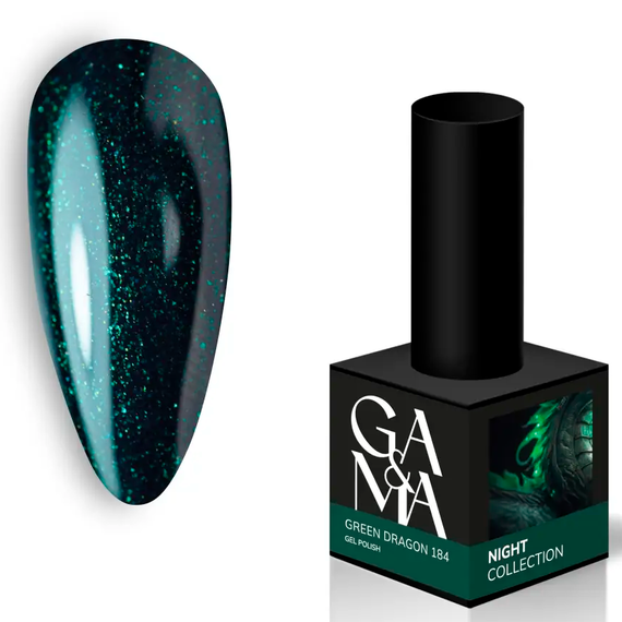 Гель-лак для нігтів GaMa Night collection №184 Green Dragon dragon, 10 мл, Колір: Зелений