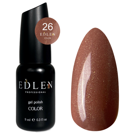 Гель-лак Edlen Color №026 светло-коричневый с золотым шиммером, 9 мл, Цвет: Коричневый