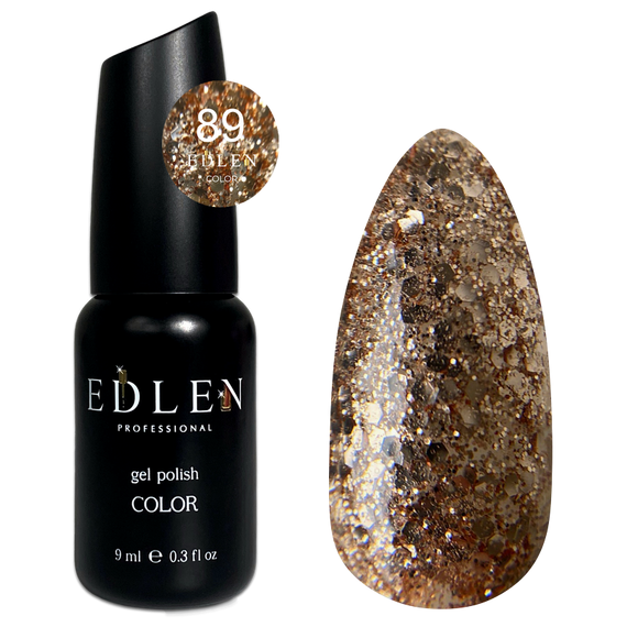 Гель-лак Edlen Color №089 прозрачный с золотыми хлопьями, 9 мл